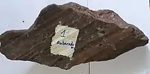 Rock sample with slickenside collected along a fault on Imba Aradom