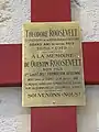 The plaque on the cross for Quentin Roosevelt in Sancy-les-Chemninots.