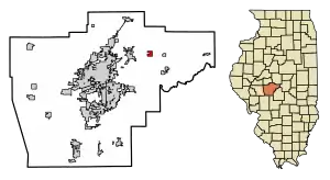 Location of Dawson in Sangamon County, Illinois.