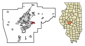 Location of Rochester in Sangamon County, Illinois.
