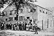 Black and white image of Silver Bluffs Baptist Church which David George helped found.