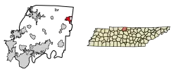Location of Westmoreland in Sumner County, Tennessee.