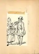 A woman fastens a flower on the lapel of a gentleman