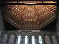The building's wooden artesonado ceiling