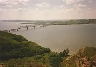 The old bridge from the Four Bears Village side