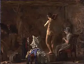 William Rush Carving His Allegorical Figure of the Schuylkill River (1876–77), by Thomas Eakins.
