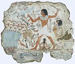 Nebamun Hunting in the Marshes; c. 1380&nbsp;BC; paint on plaster; 98 × 83&nbsp;cm; British Museum (London)