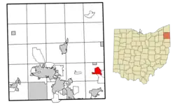 Location of Brookfield Center in Trumbull County within the state of Ohio