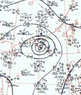 Contour map of air pressures near the typhoon