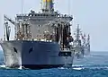 USNS Yukon leading JS Mineyuki and JS Asagiri on 26 June 2011.
