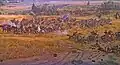 Union infantry and artillery advancing Toward The Angle