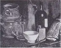Still Life with Pottery, Beer Glass and a Bottle, 1884, Private Collection (F58)