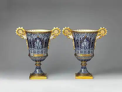 Gothic Revival - Pair of vases; manufactured in 1832, decorated in 1844; hard-paste porcelain; 36.4 x 32.7 x 20&nbsp;cm; Metropolitan Museum of Art
