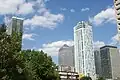 View of Canary Wharf and the Hotel Novotel Canary Wharf from Westferry Road