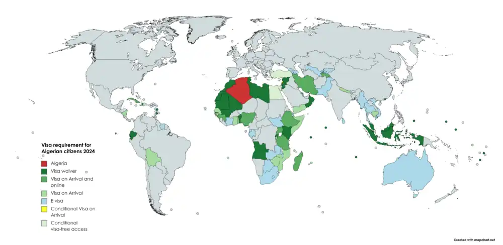 Visa requirements for Algerian citizens Algeria Visa free access Visa on arrival eVisa Visa available both on arrival or online Visa required