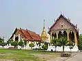 Two wihans and a chedi at Wat Phra That Chang Kham, Nan