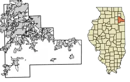 Location of Symerton in Will County, Illinois.