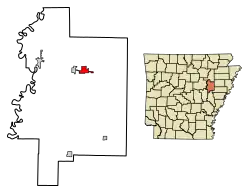 Location of McCrory in Woodruff County, Arkansas.