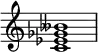 {
\override Score.TimeSignature #'stencil = ##f
\relative c' {
\clef treble \time 4/4
<c es ges beses>1
} }