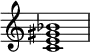 {
\override Score.TimeSignature #'stencil = ##f
\relative c' {
\clef treble
\time 4/4
\key c \major
<c e gis bes>1
} }
