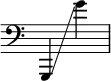 {
\override Score.SpacingSpanner.strict-note-spacing = ##t
\set Score.proportionalNotationDuration = #(ly:make-moment 1/8)
\override Score.TimeSignature #'stencil = ##f
\relative c {
\time 2/4
\clef bass
\ottava #0 g,4 \glissando g'''
}
}