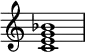 {
\override Score.TimeSignature #'stencil = ##f
\relative c' {
\clef treble
\time 4/4
<c e g bes>1
} }