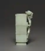 Rectangular wine cup (Zun) with a dragon; 1700s; grayish-white jade; overall: 14&nbsp;cm; Cleveland Museum of Art