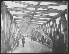 Union troops guarding the Chain Bridge over the Potomac River to Virginia